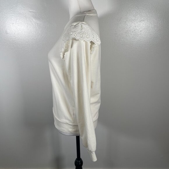 J.CREW Sweatshirt Womens Small Ivory Flutter Long Sleeve Round Neck Pullover - Picture 6 of 16
